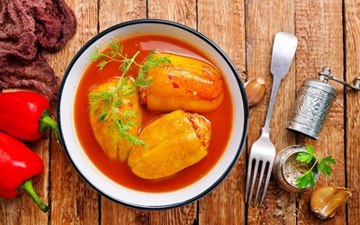 Stuffed Peppers in Rich Tomato Sauce