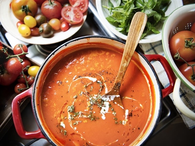 Oven-Roasted Tomato Soup with Garlic and Herbs