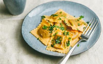 Homemade Ravioli Filled with Ricotta and Spinach in Sage Butter Sauce