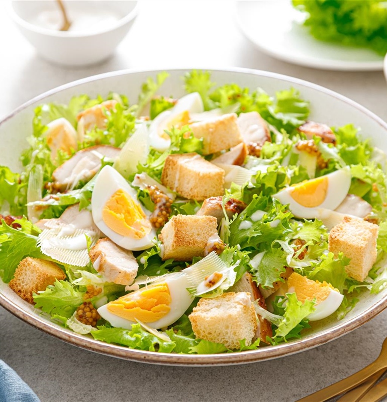 Protein-Packed Caesar Salad with Chicken and Eggs