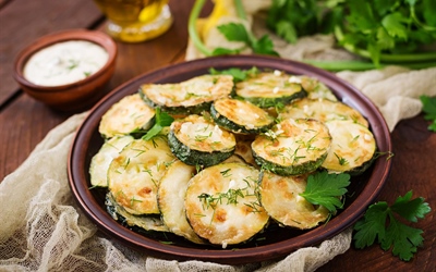 Oven-Roasted Zucchini with Creamy Dill Sauce