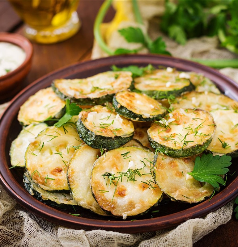 Oven-Roasted Zucchini with Creamy Dill Sauce